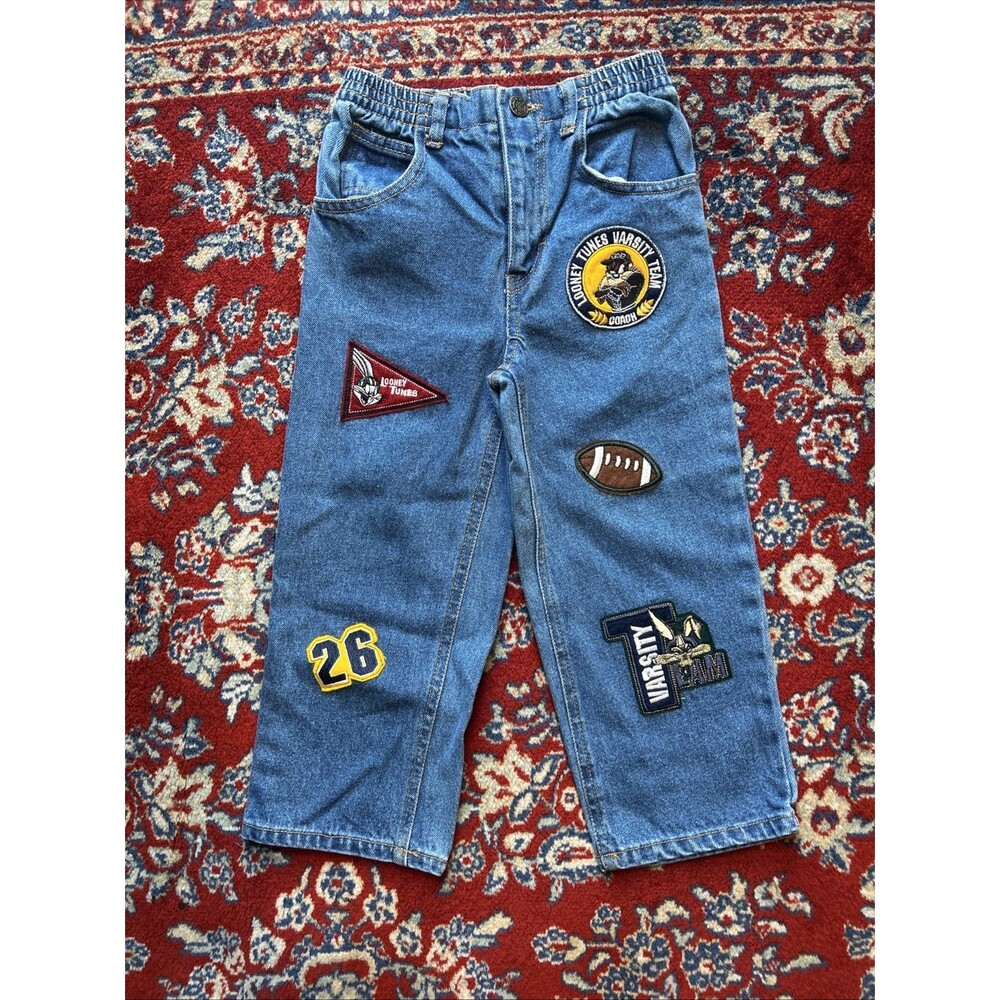 VTG 97 Looney Tunes Taz Bugs Wile E Football Patches Youth Sz 4 Jeans Baggy Rare